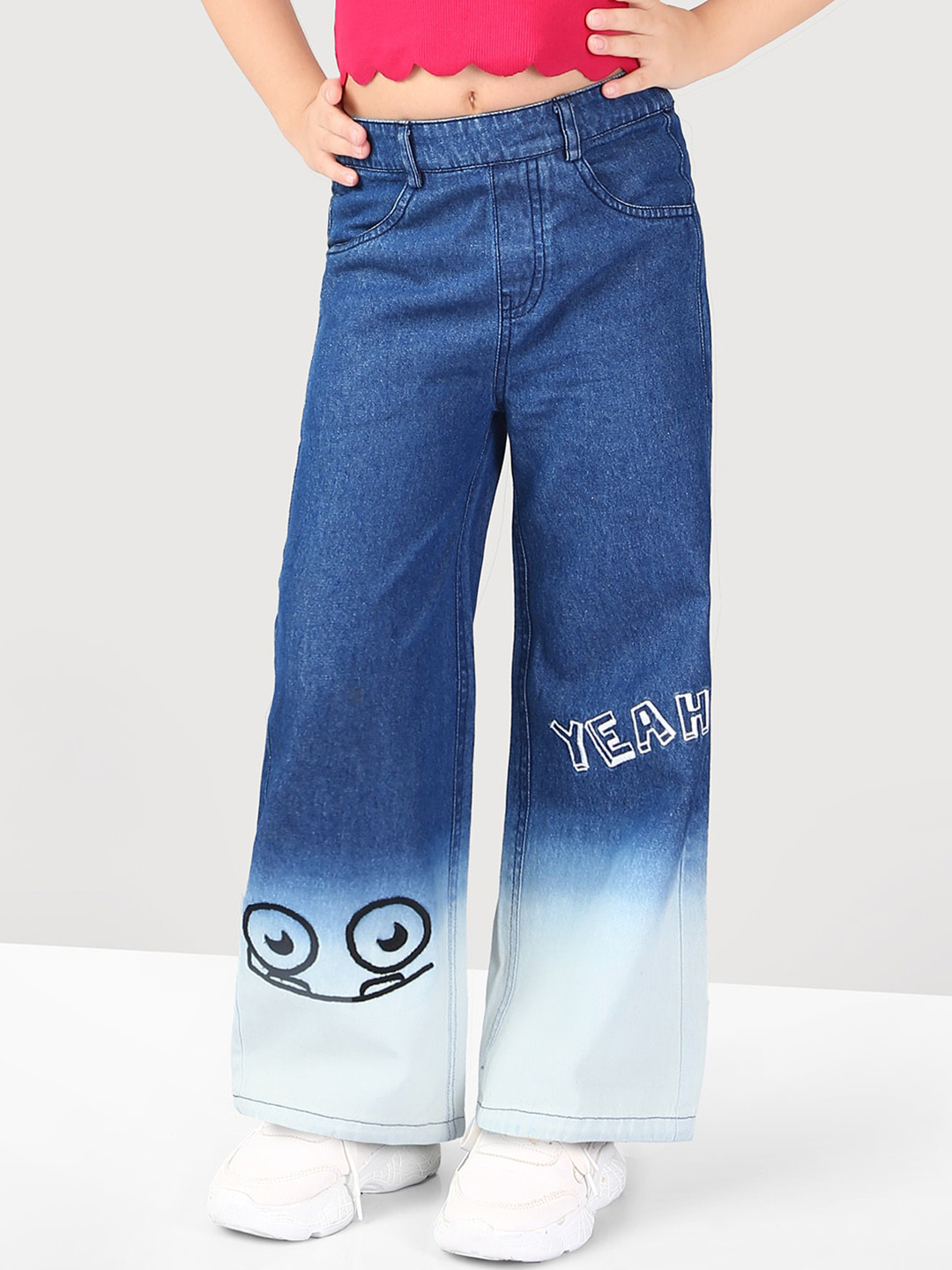 

BAESD Girls Original Flared Mid-Rise Embroidered Pure Cotton Cropped Jeans, Blue