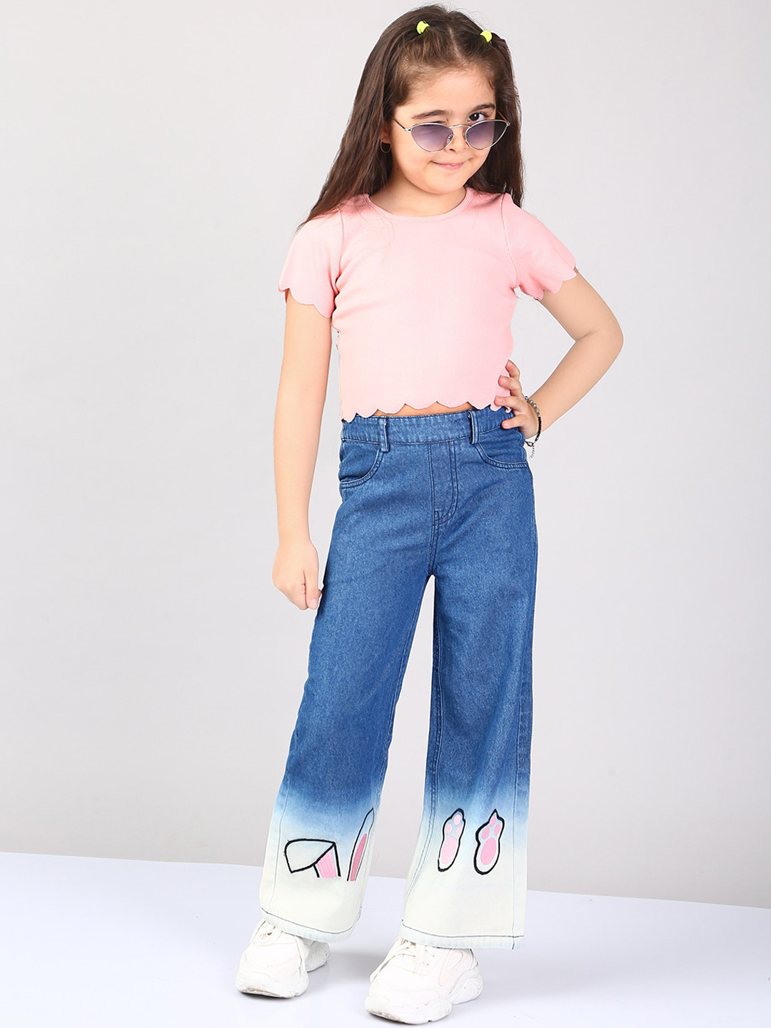 

BAESD Girls Jean Flared Clean Look Embroidered Pure Cotton Jeans, Blue