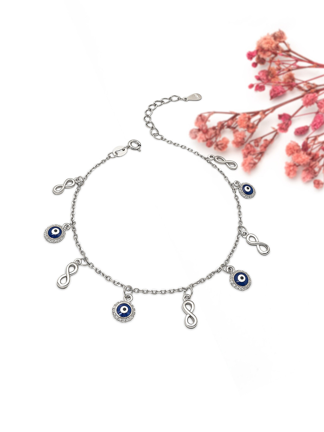 

SILBERRY 925 Sterling Silver Cubic Zirconia Rhodium-Plated Charm Bracelet
