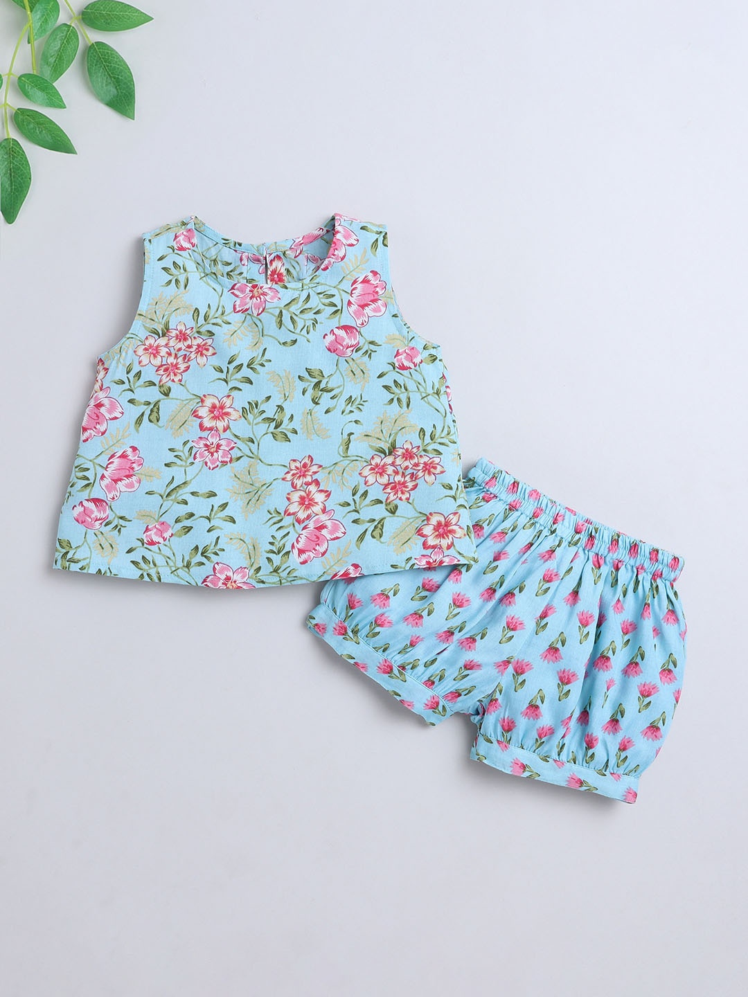 

The Magic Wand Girls Floral Printed Pure Cotton Night suit, Blue
