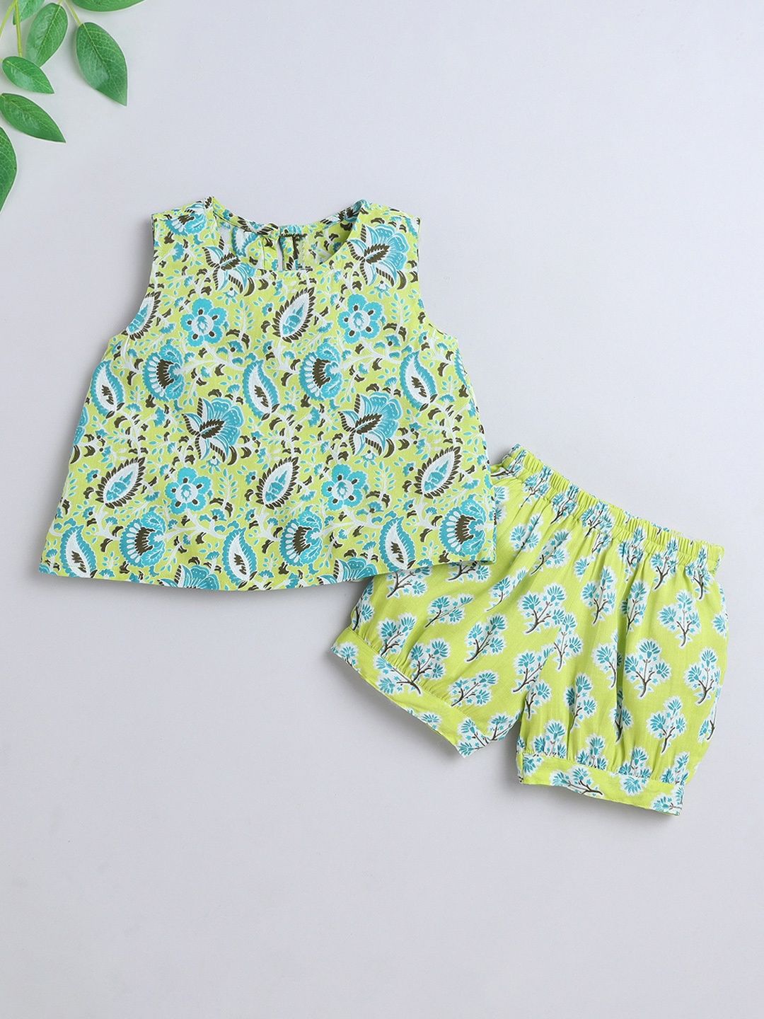 

The Magic Wand Girls Floral Printed Pure Cotton Night suit, Green