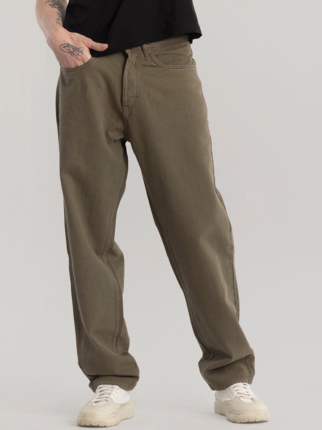 

Snitch Men Smart Relaxed Fit Clean Look Stretchable Jeans, Brown