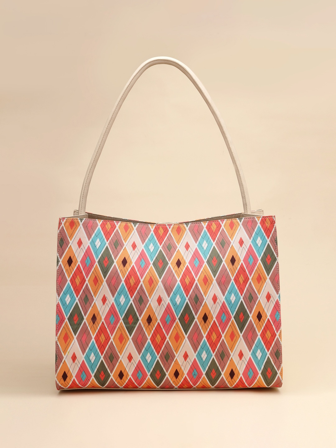 

Sangria Beige Floral Printed Structured Tote Bag