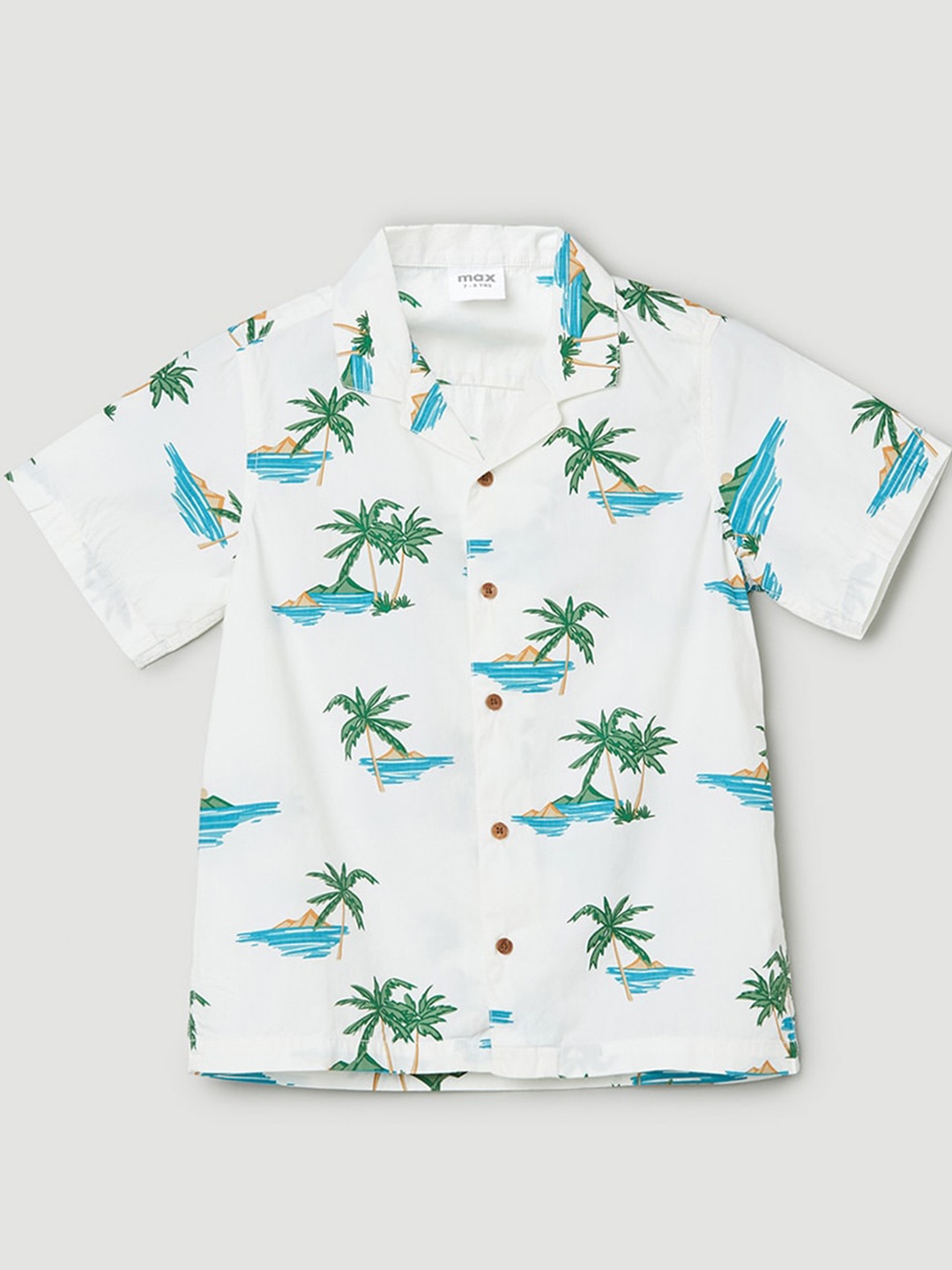

max Boys Printed Cotton Shirt, White