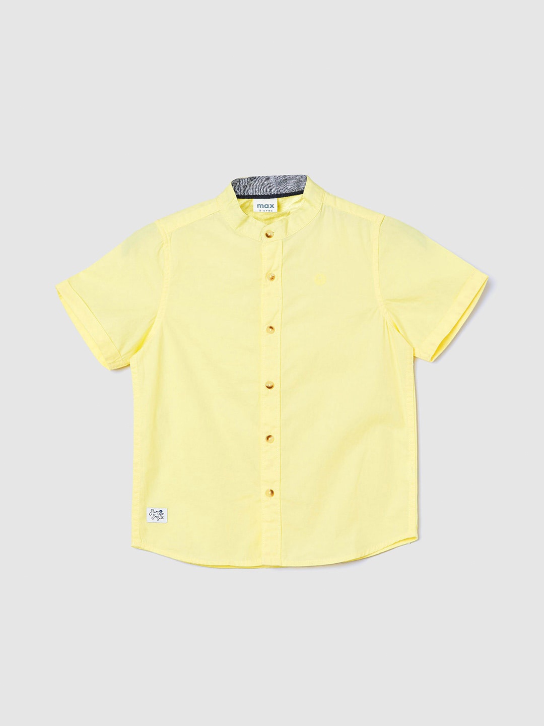 

max Boys Band Collar Short Sleeves Cotton Casual Shirt, Yellow