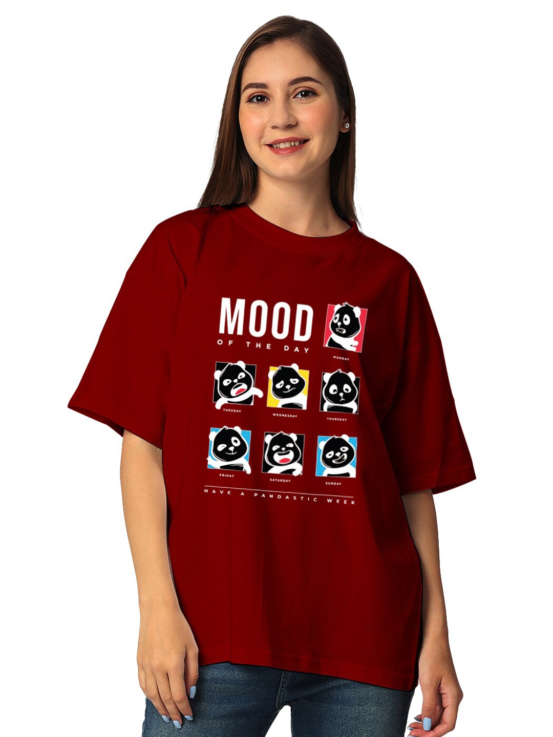 STATUS MANTRA Round Neck Drop Shoulder Graphic Printed Regular Fit Cotton T-shirt, Maroon