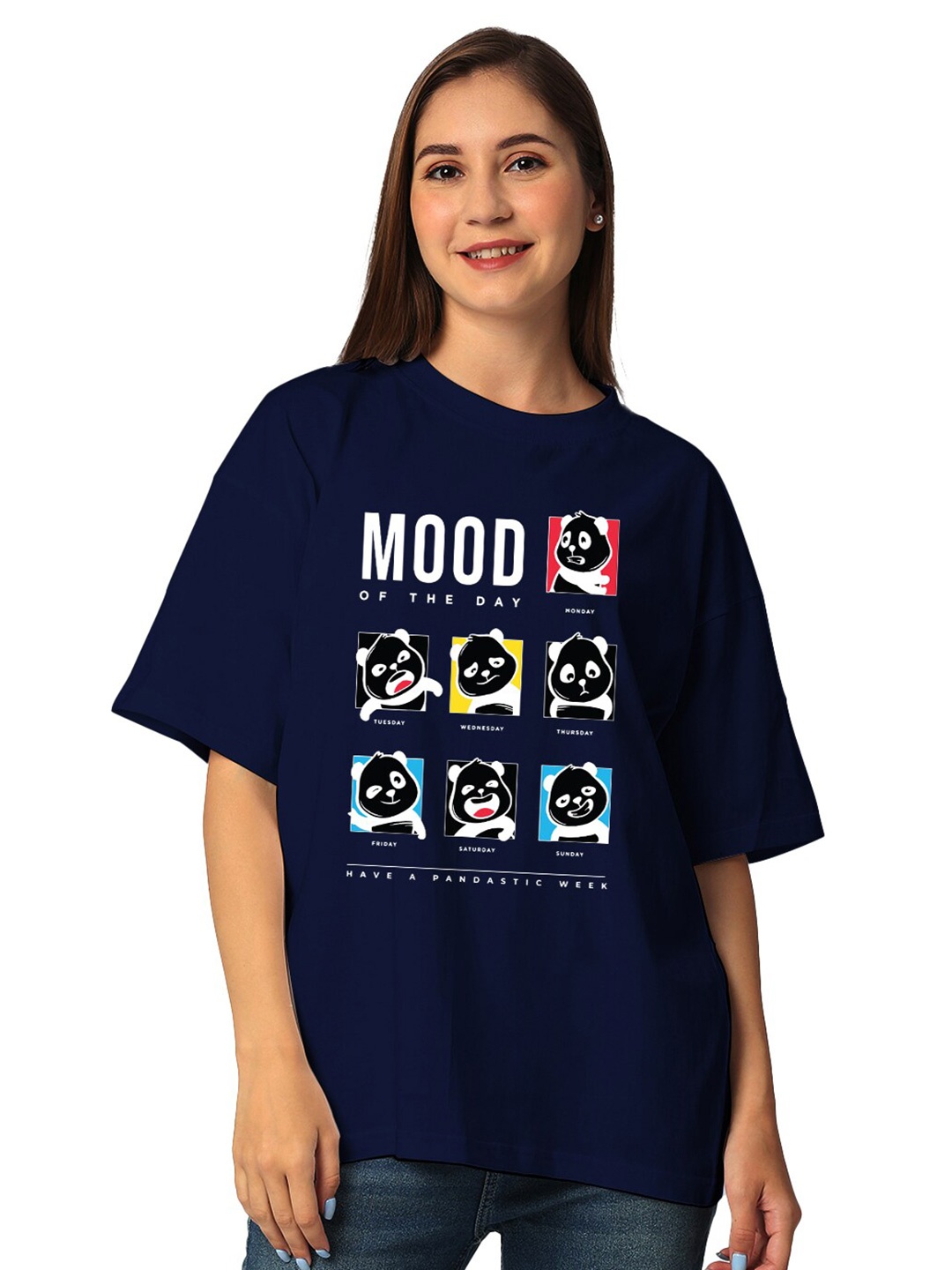 

STATUS MANTRA Typography Printed Bio Finish Pure CottonT-shirt, Navy blue
