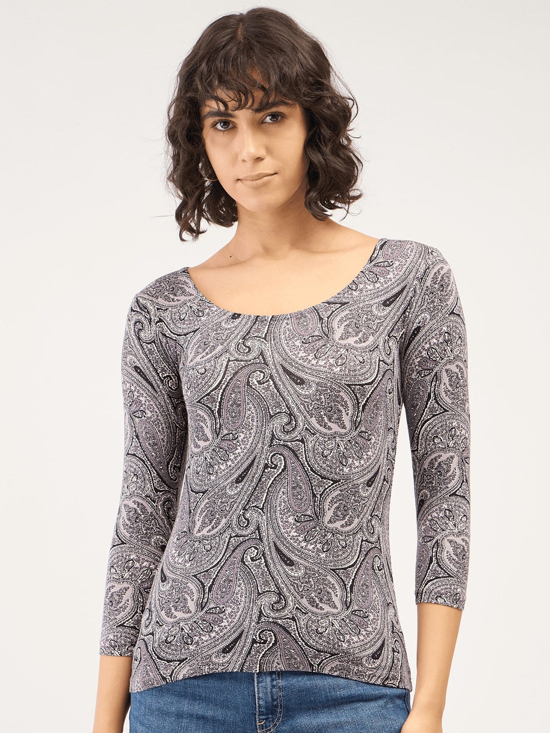 

SALT ATTIRE Paisley Print Round Neck Top, Black