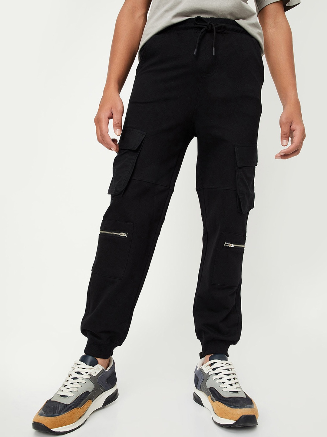 

max Boys Cotton Casual Joggers Trousers, Black