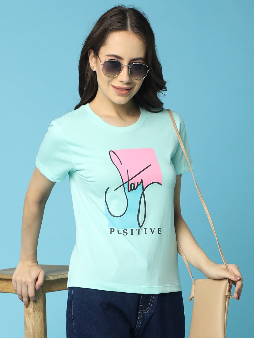 

V-Mart Typography Printed Round Neck Casual T-shirt, Blue