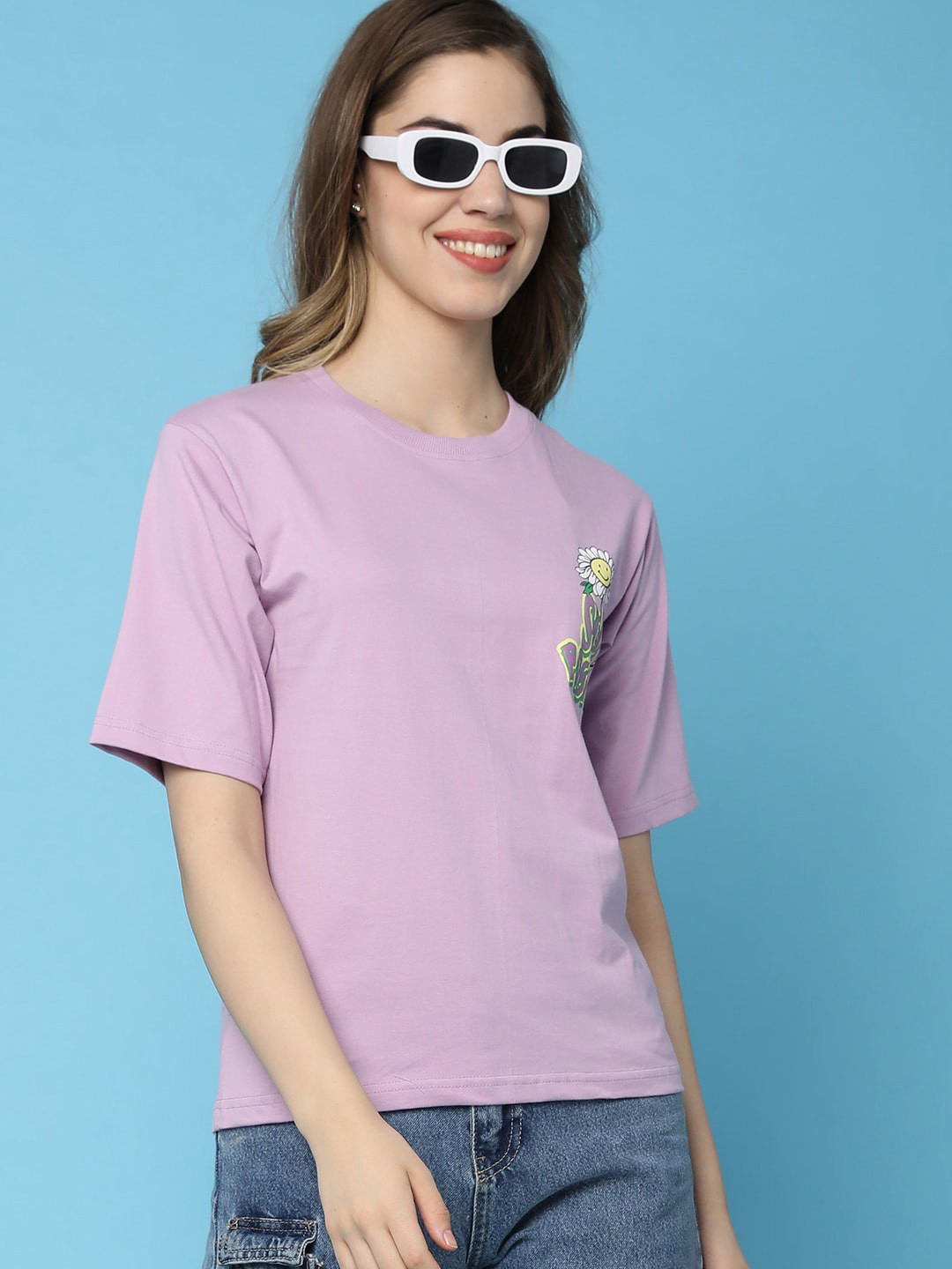 

V-Mart Floral Printed Cotton T-shirt, Purple