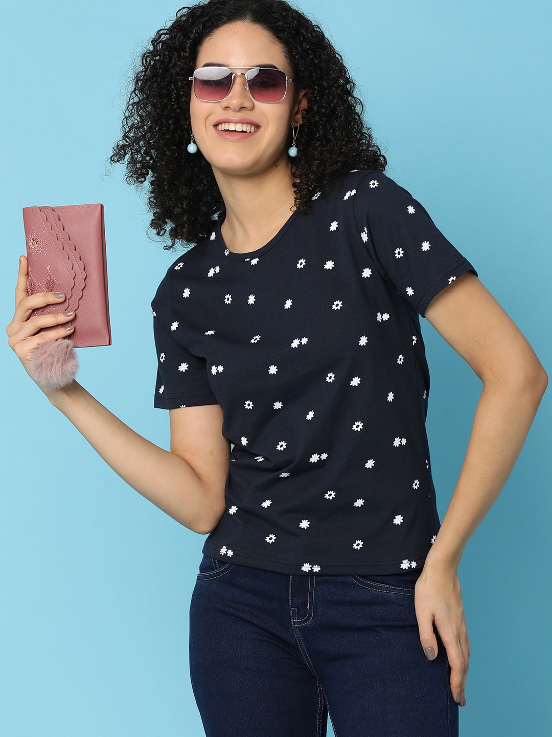 

V-Mart Printed Round Neck Short Sleeves Cotton T-shirt, Blue