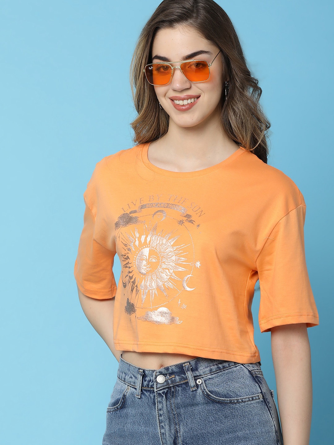 

V-Mart Graphic Printed Cotton Crop T-shirt, Orange