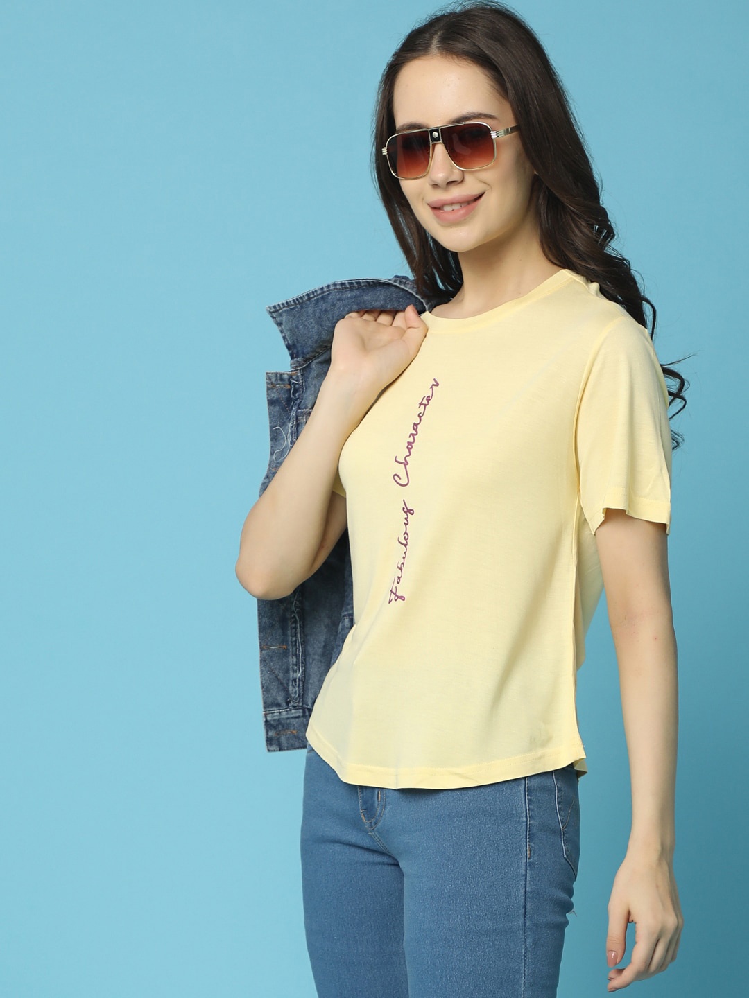 

V-Mart Typography Printed Round Neck T-shirt, Yellow