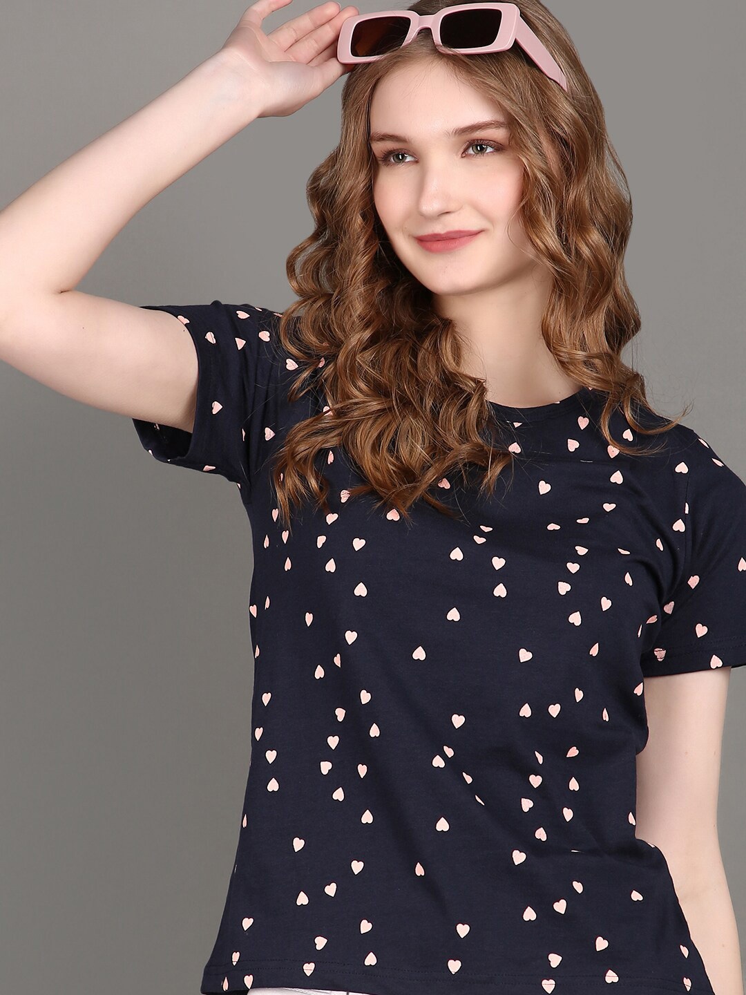 

V-Mart Conversational Printed Round Neck Casual T-shirt, Navy blue