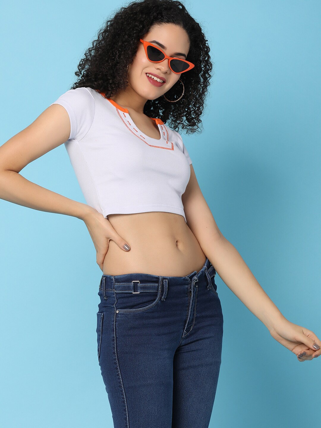 

V-Mart Embroidered Cotton Crop T-shirt, Lavender
