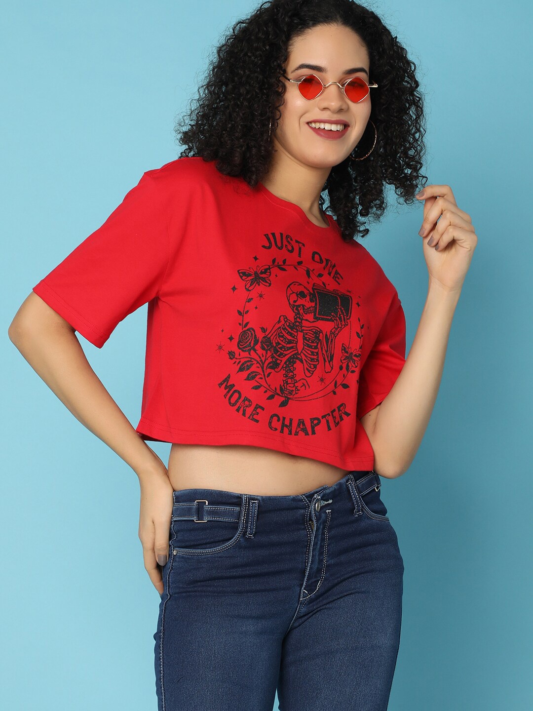 

V-Mart Round Neck Typography Printed Cotton T-shirt, Red