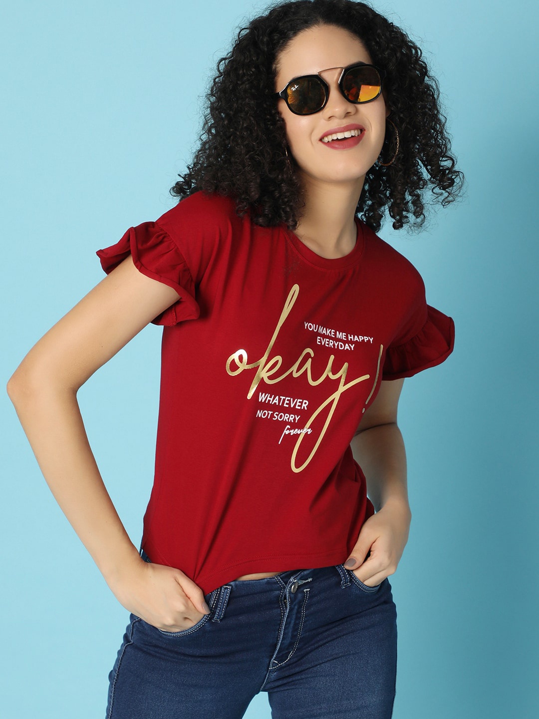 

V-Mart Typography Printed Short Sleeves Round Neck Cotton T-shirt, Maroon