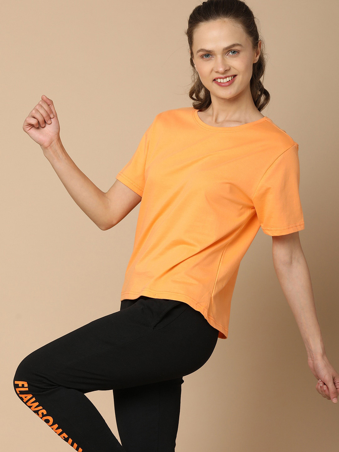 

V-Mart Round Neck Short Sleeves Regular Fit Cotton T-shirt, Orange