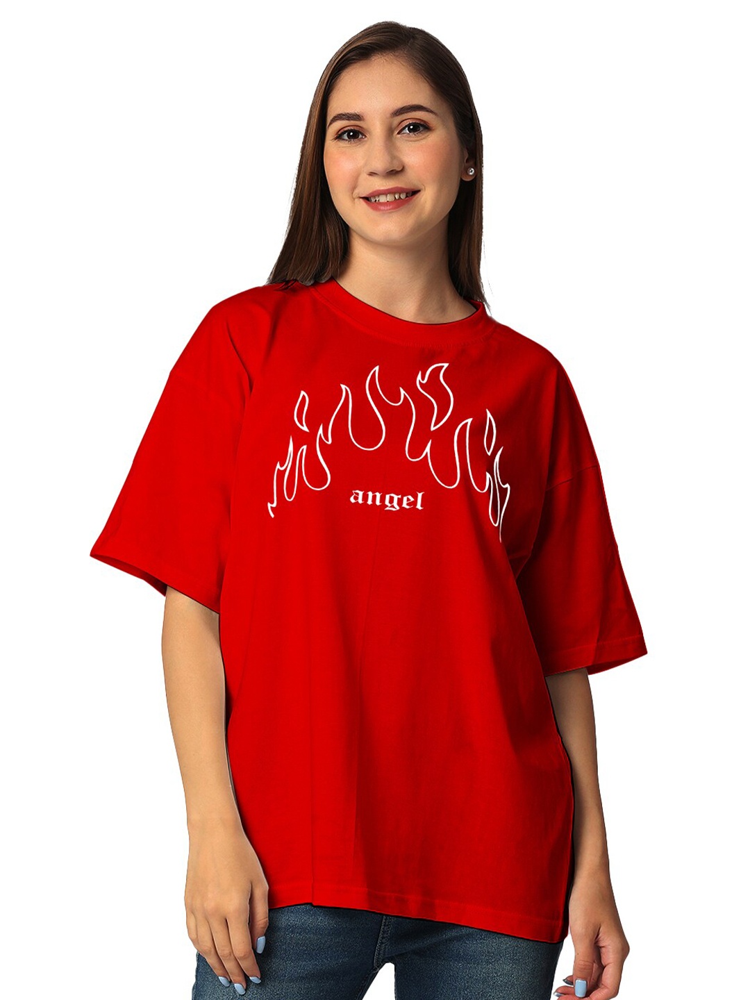 

STATUS MANTRA Typography Printed Drop-Shoulder Sleeves Pure Cotton T-shirt, Red