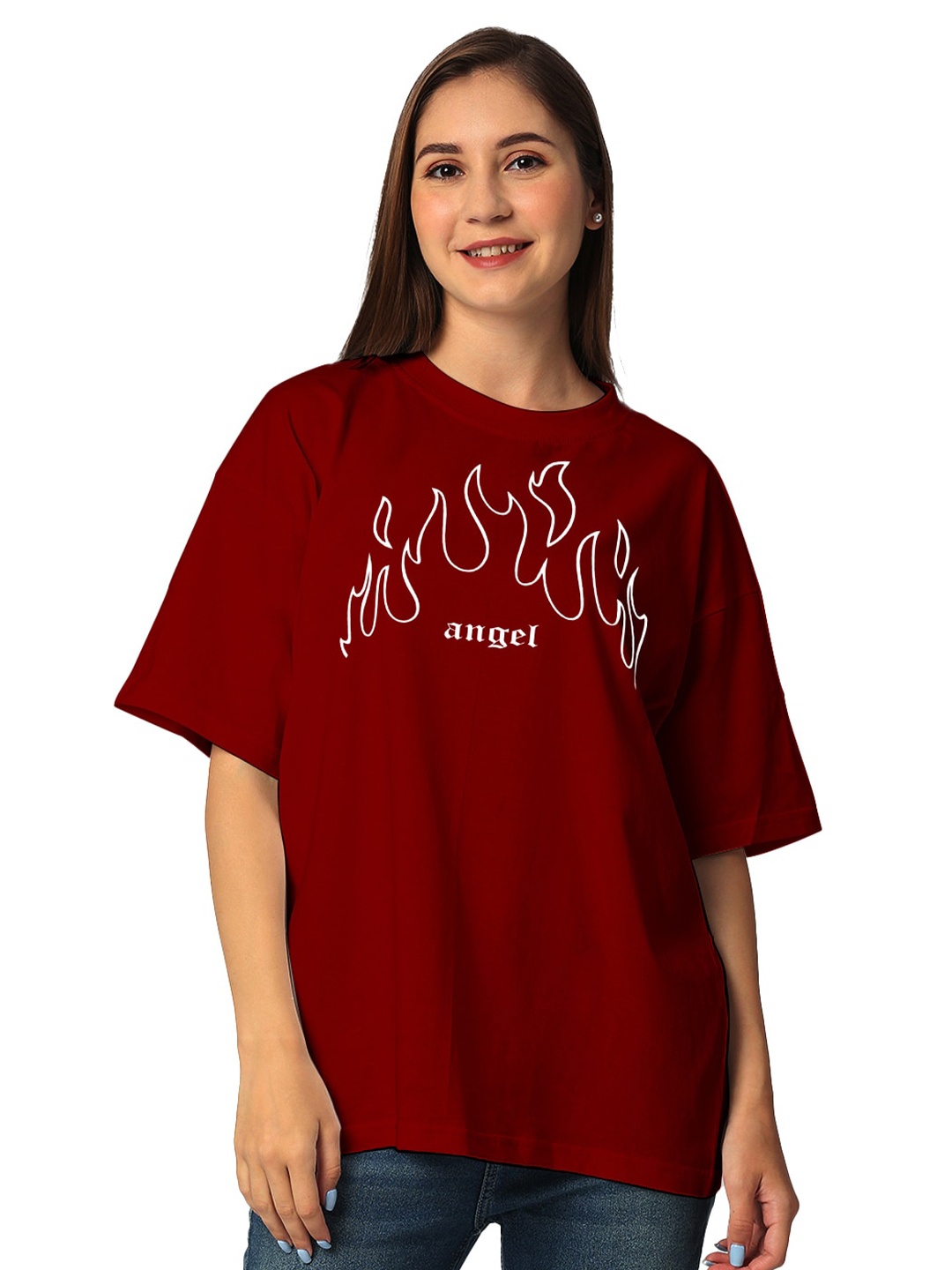 

STATUS MANTRA Typography Printed Drop Shoulder Sleeves Pure Cotton T-shirt, Maroon