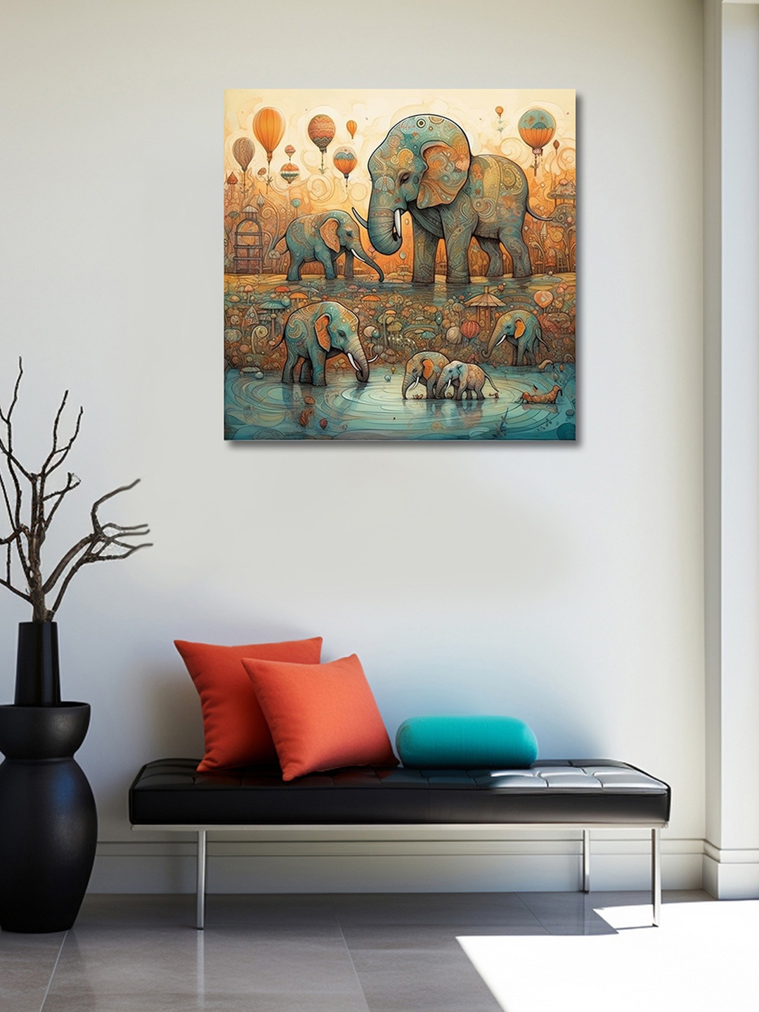

OLIVE TREE Green & Orange Birds and Animals Canvas Painting Wall Art
