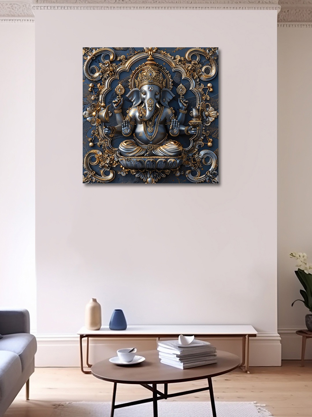 

OLIVE TREE Blue & Gold-Toned Canvas Religious Painting Wall Art