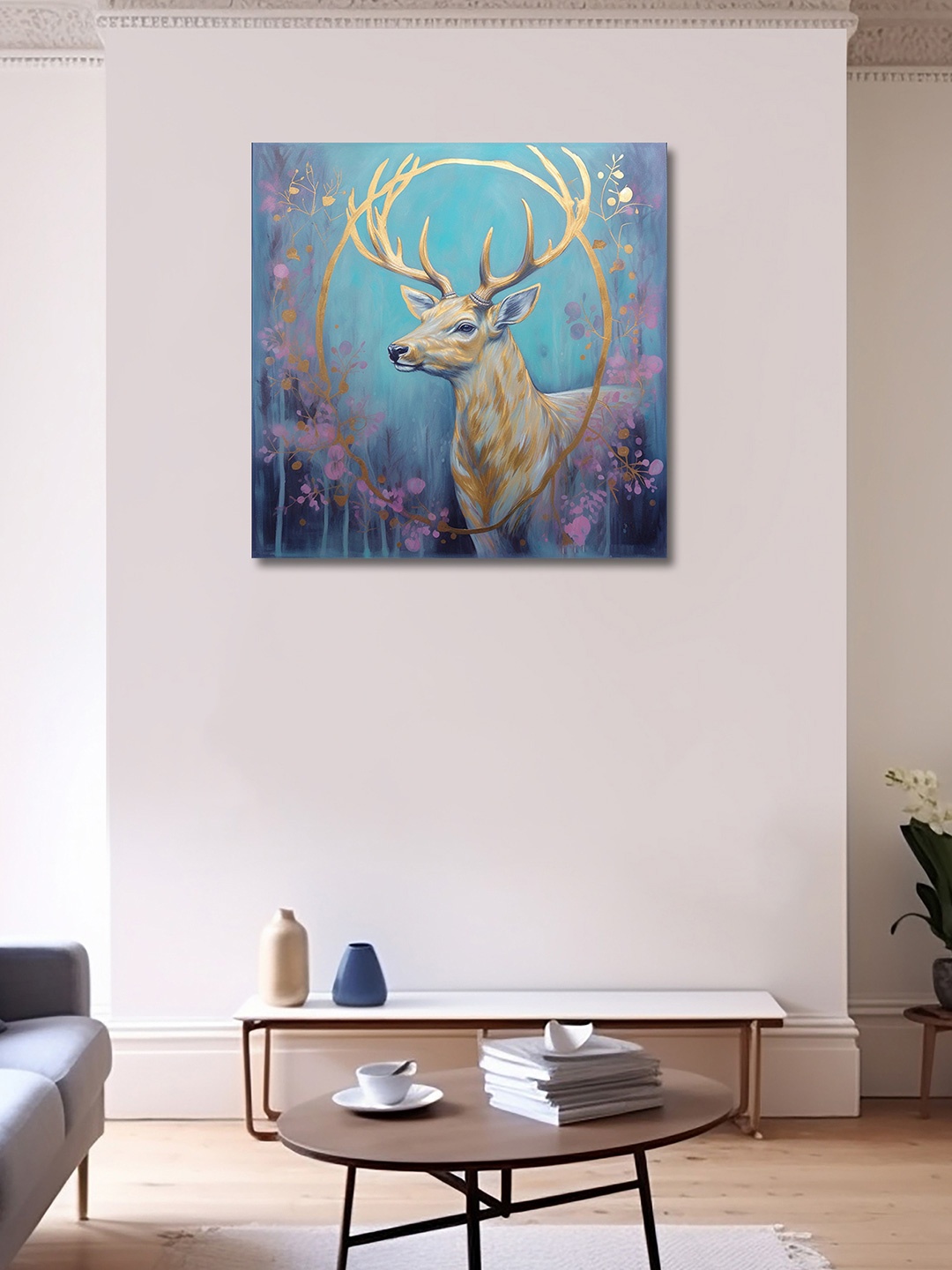 

OLIVE TREE Blue & Gold-Toned Birds and Animals Canvas Painting Wall Art