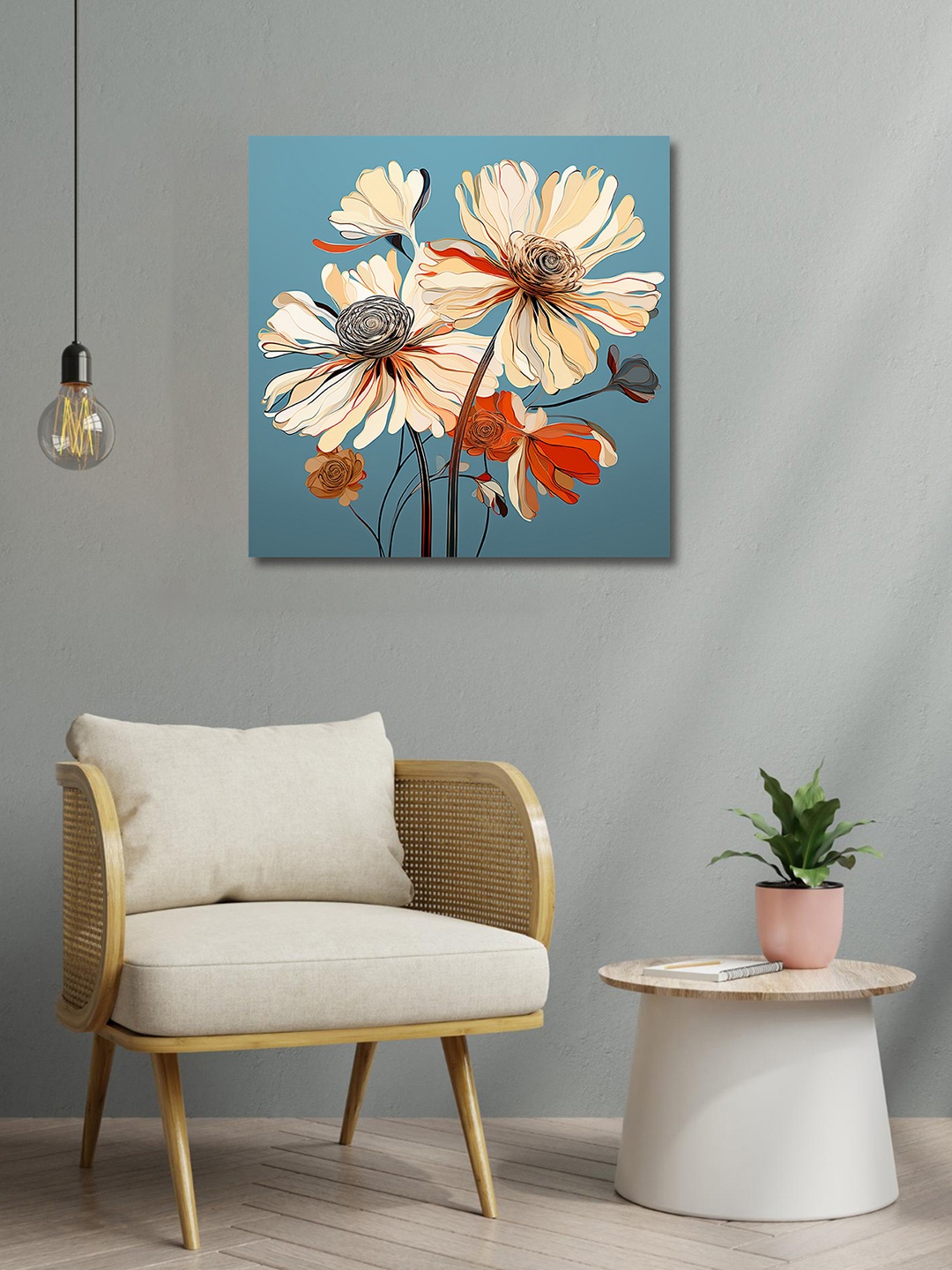 

OLIVE TREE Beige & Blue Canvas Floral and Botanical Painting Wall Art