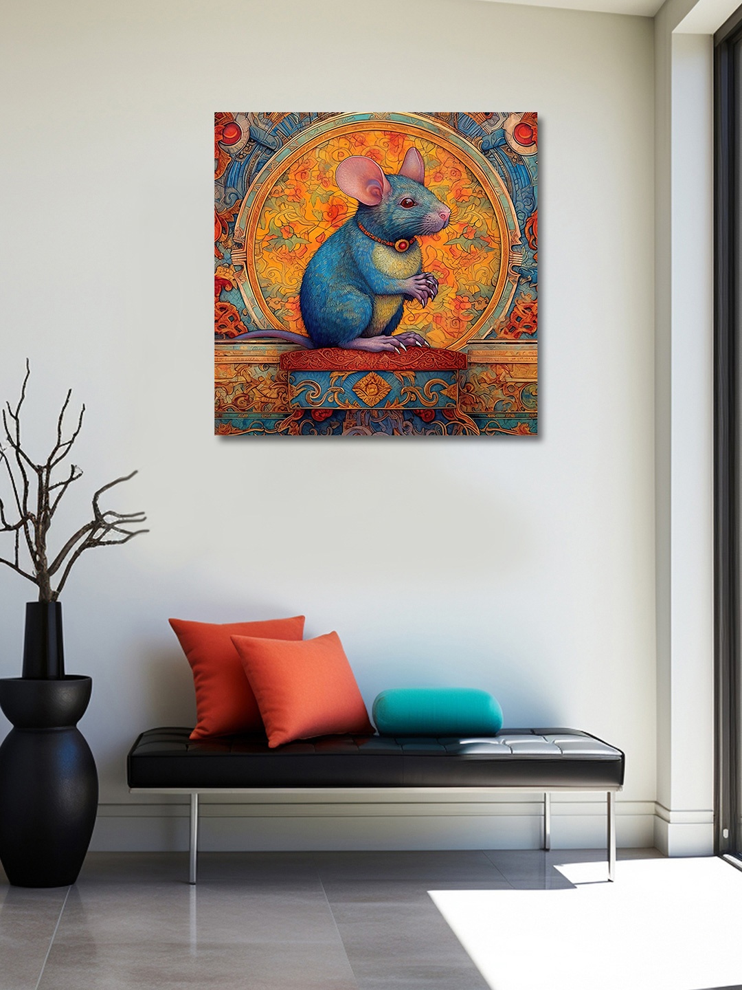 

OLIVE TREE Blue & Orange Canvas Birds and Animals Painting Wall Art