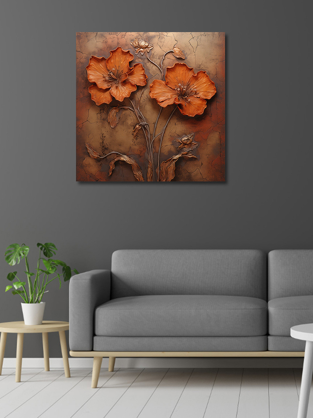 

OLIVE TREE Brown & Orange Canvas Floral and Botanical Painting Wall Art