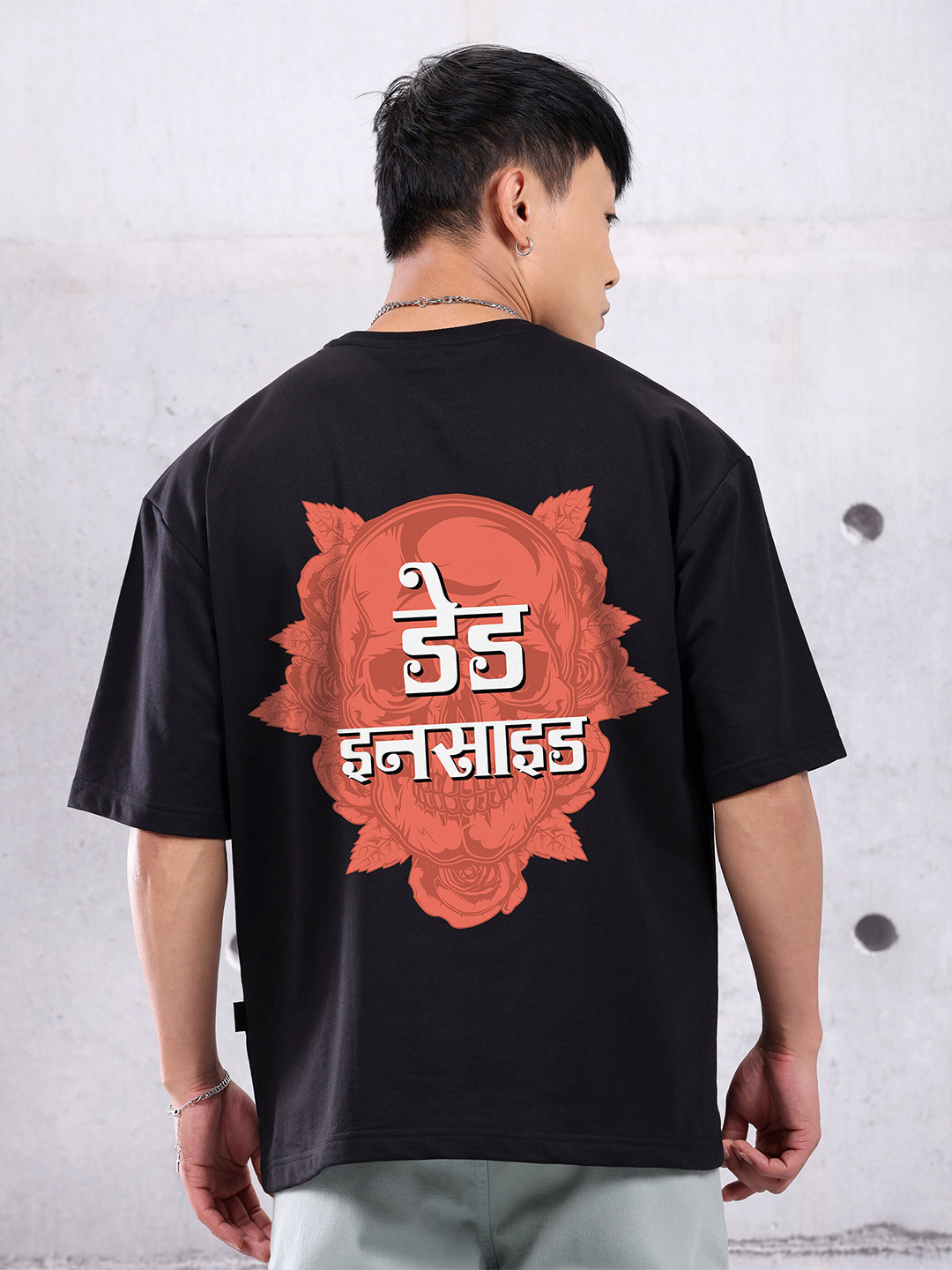 

Beyoung Typography Printed Cotton Oversized Casual T-shirt, Black