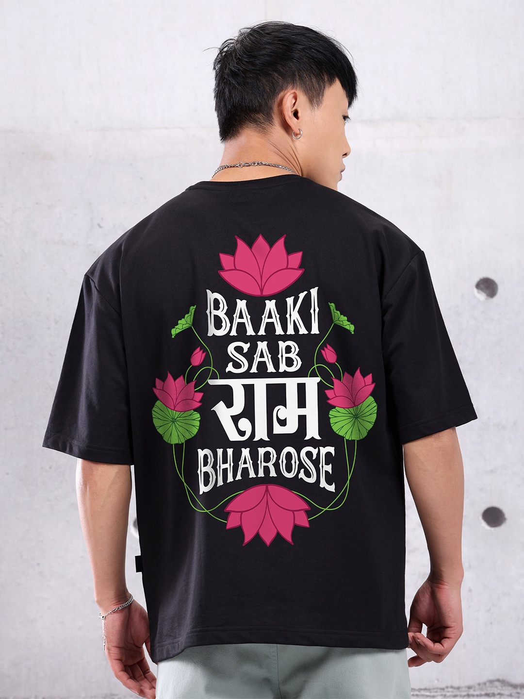 

Beyoung Typography Printed Cotton Oversized Casual T-shirt, Black