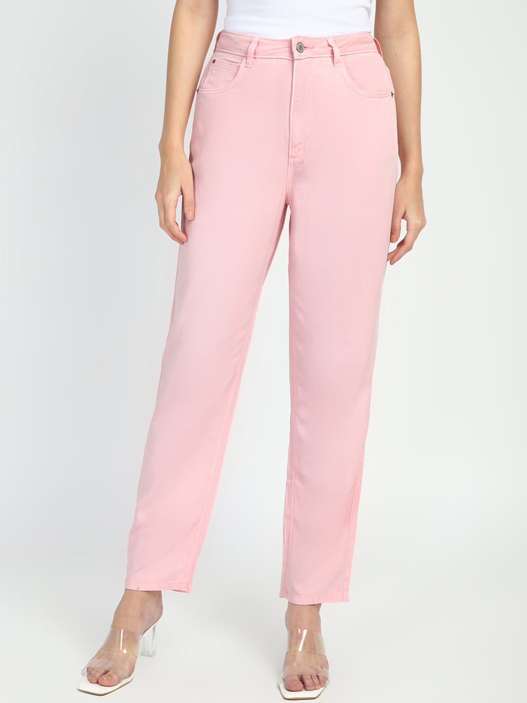 

GUESS Women Jean Relaxed Fit Clean Look Cropped Stretchable Jeans, Pink