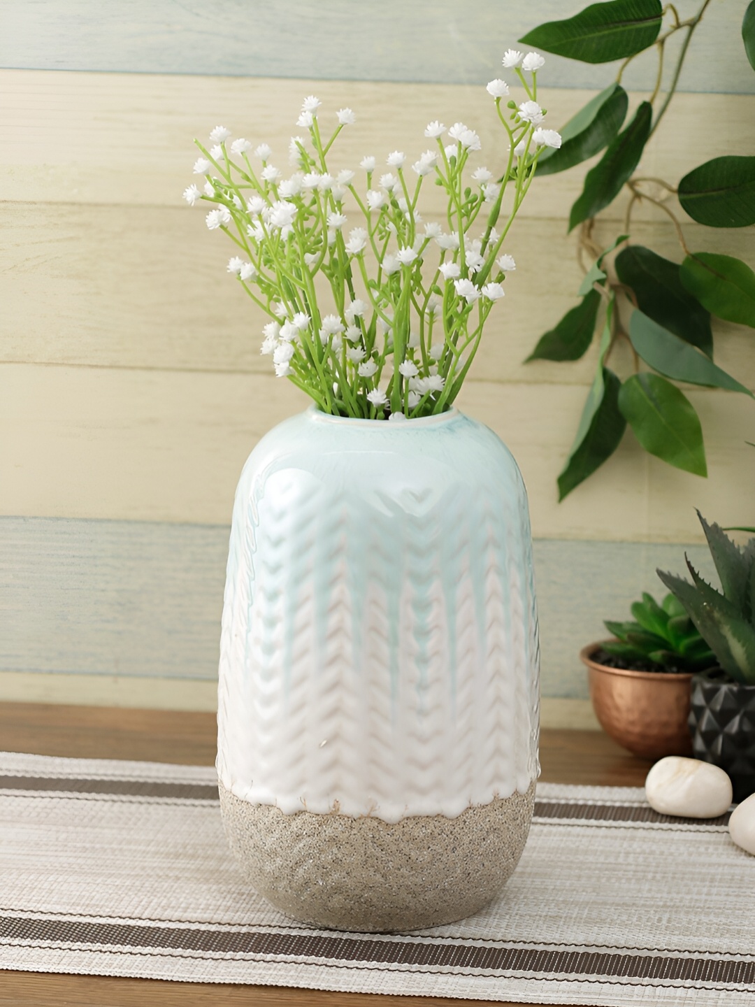 

Aura White & Beige Textured Ceramic Vase