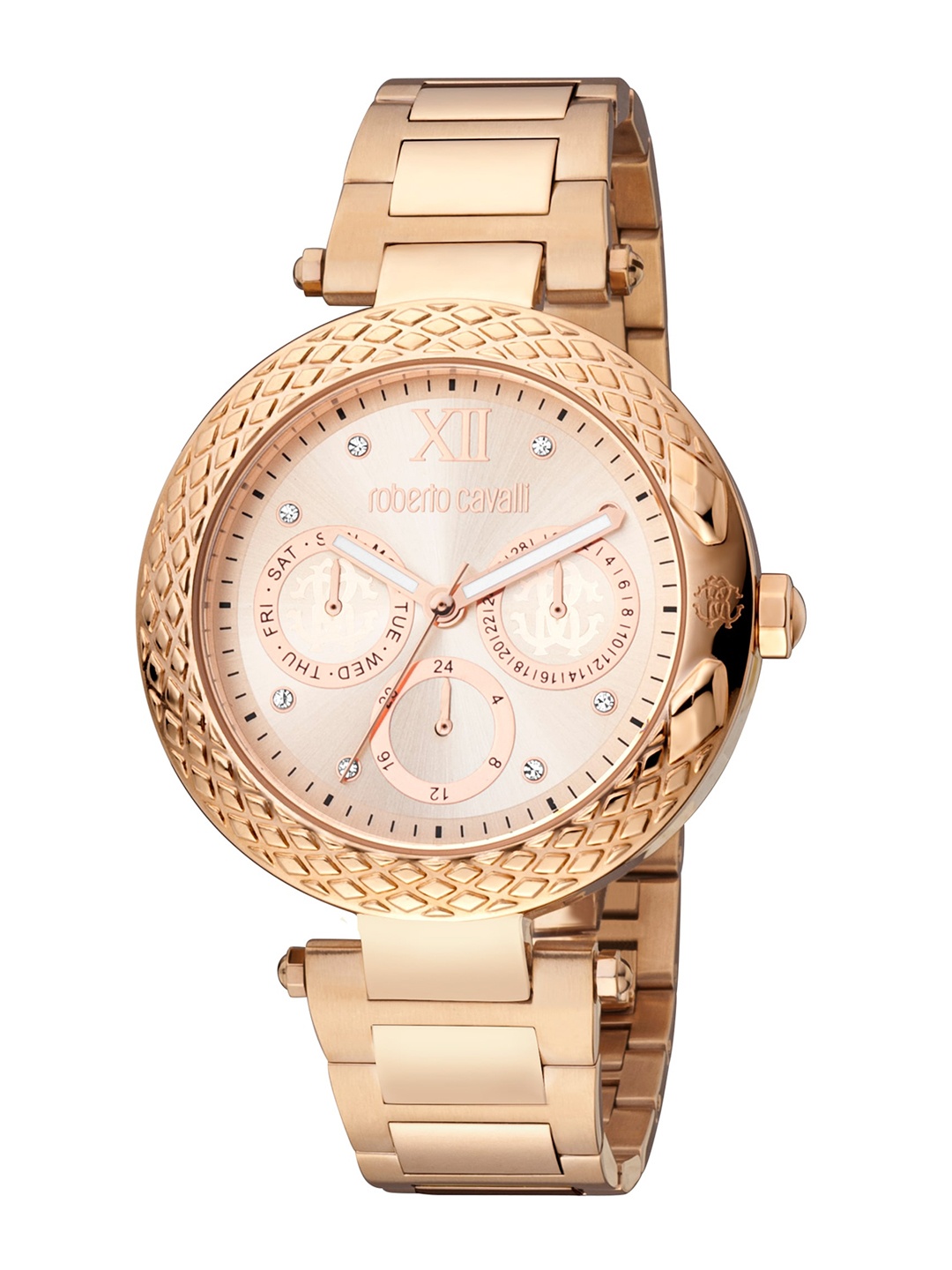 

Roberto Cavalli Women Embellished Bracelet Style Straps Analogue Watch RC5L005M0085, Rose gold