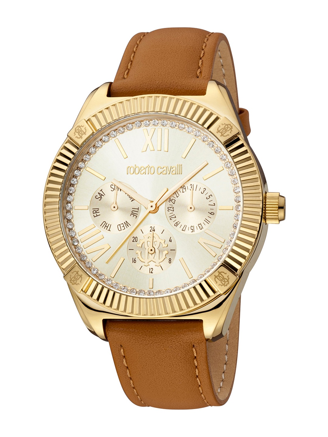 

Roberto Cavalli Sempre Women Embellished Dial & Leather Straps Analogue Watch RC5L011L0025, Brown