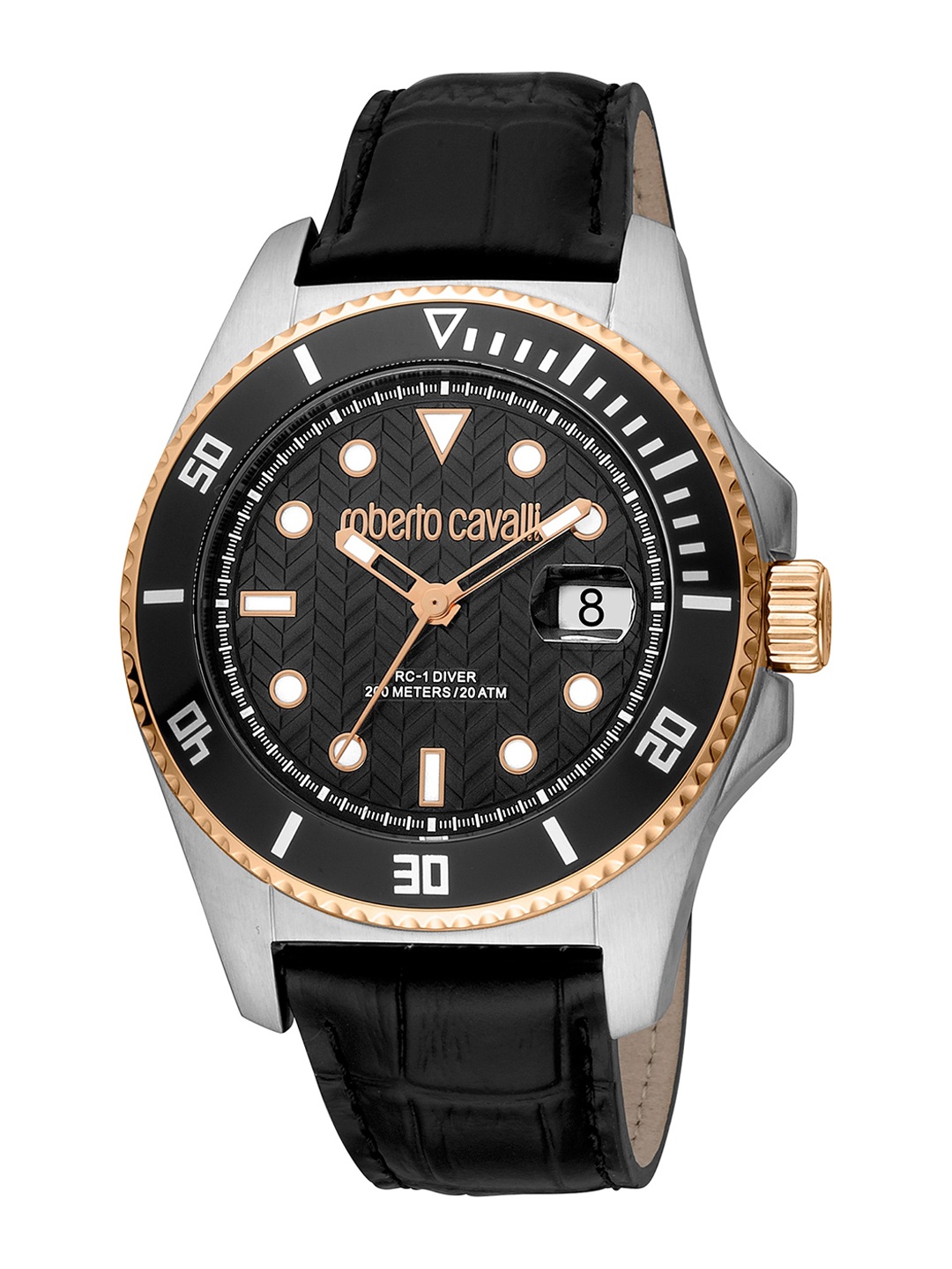 

Roberto Cavalli Citizen Men Round Dial & Leather Straps Analogue Watch RC5G042L0035, Black