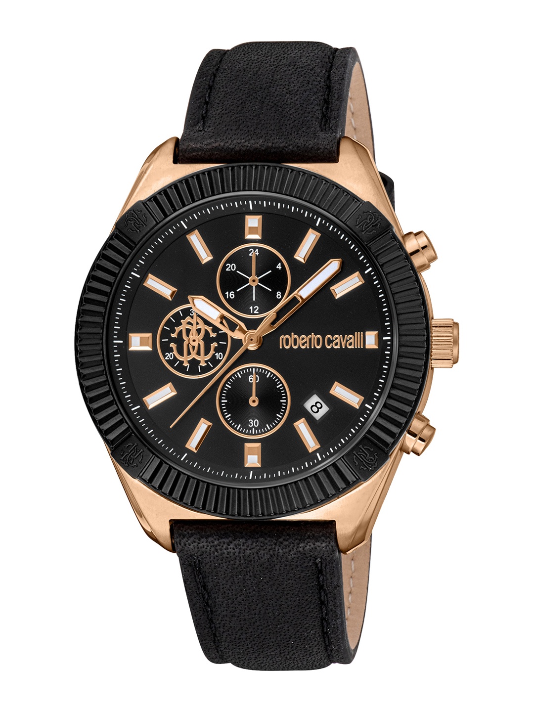 

Roberto Cavalli Robusto Men Leather Bracelet Style Straps Analogue Watch RC5G011L0035, Black