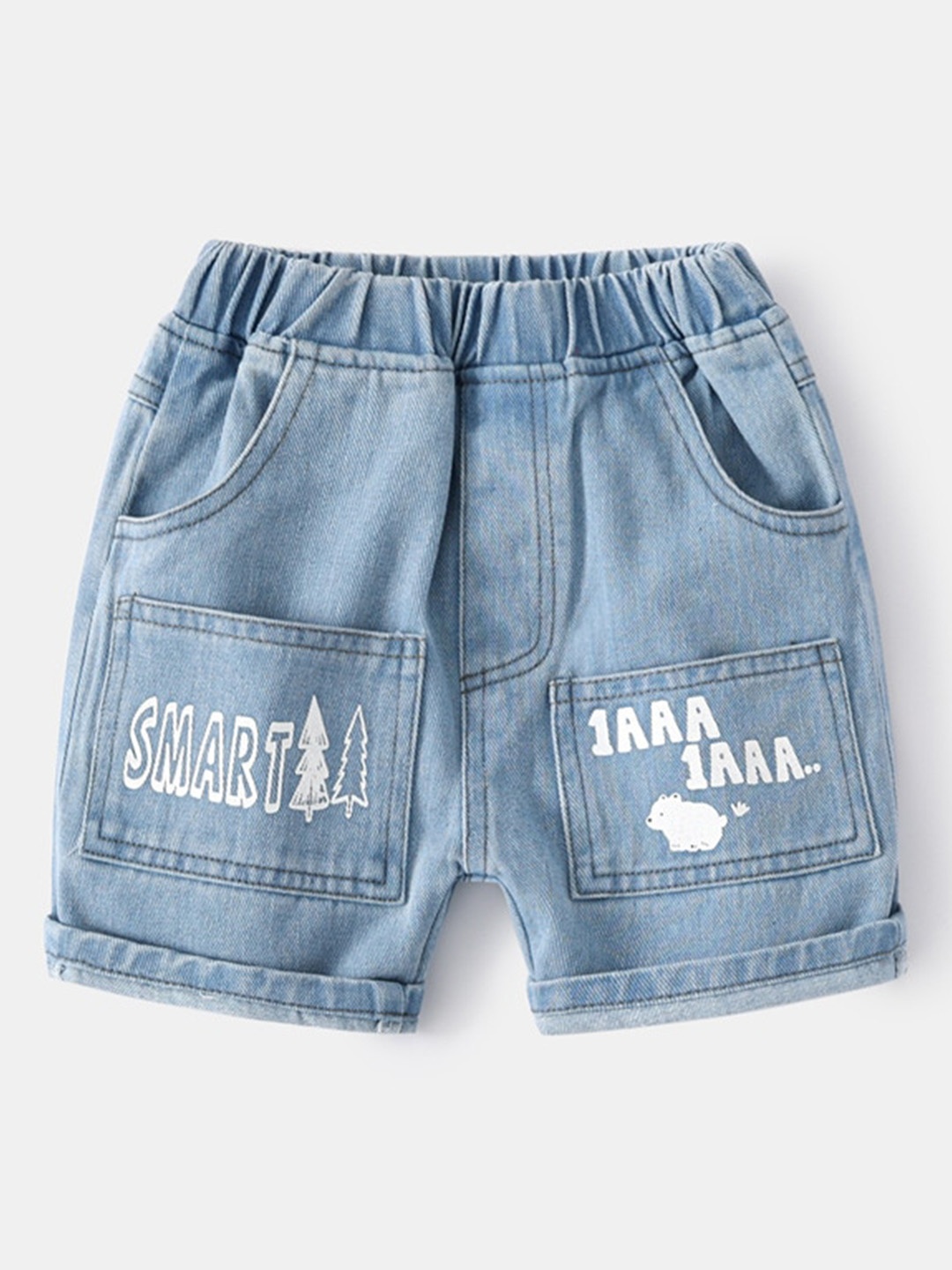 

StyleCast Blue Boys Typography Printed Mid Rise Denim Shorts