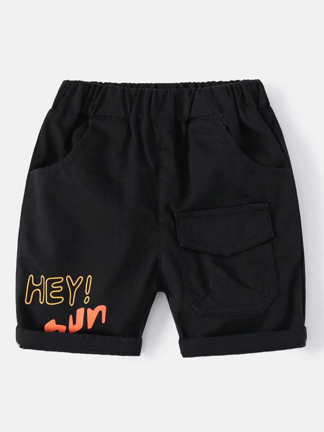 StyleCast Black Boys Typography Printed Cotton Shorts