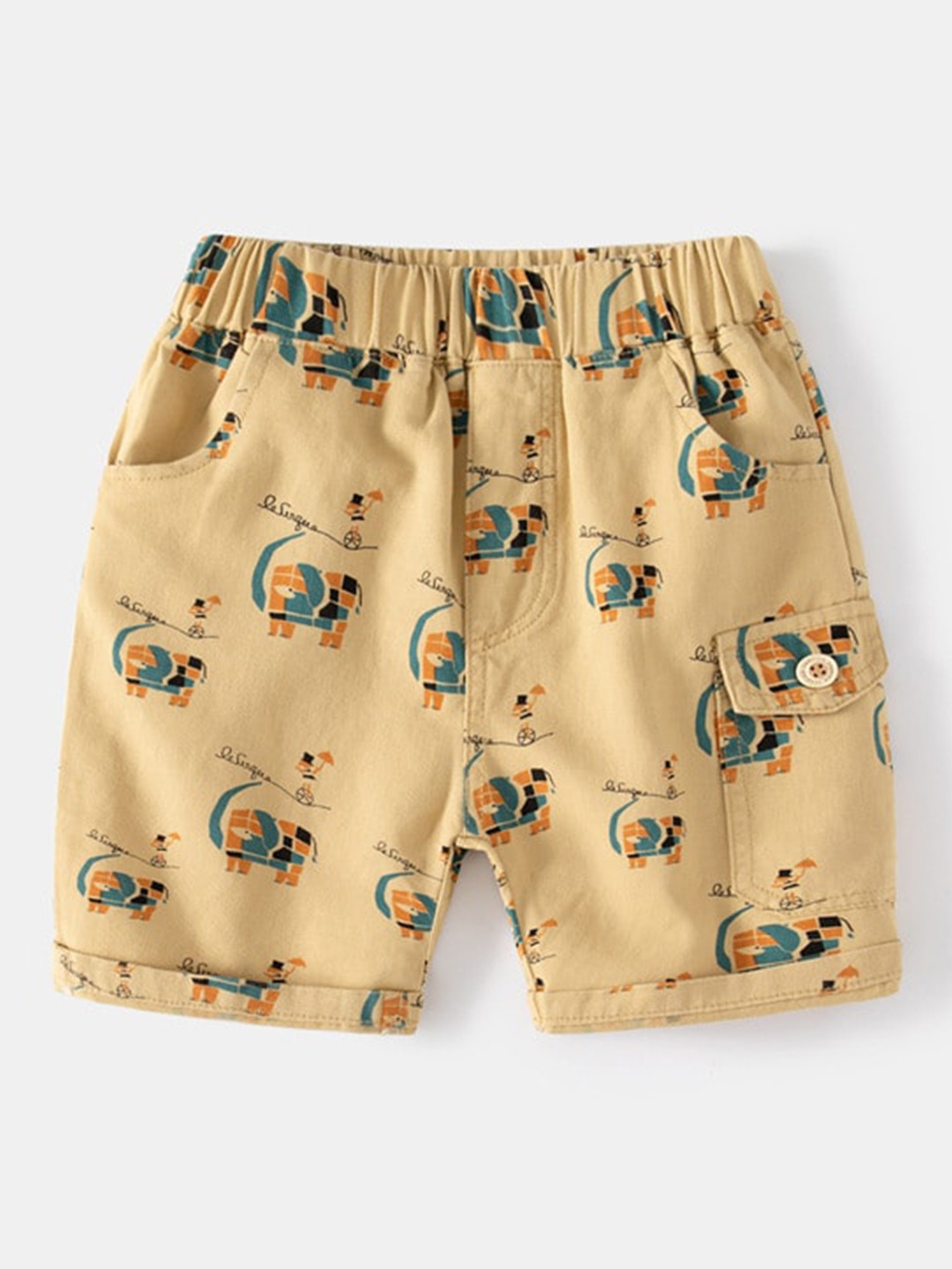 

StyleCast Beige Boys Graphic Printed Mid Rise Shorts