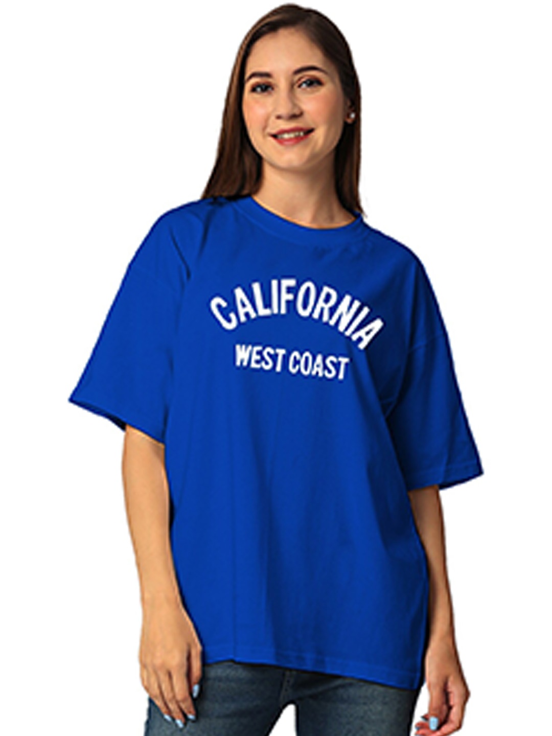 

STATUS MANTRA Typography Printed Drop-Shoulder Sleeves Cotton T-shirt, Blue