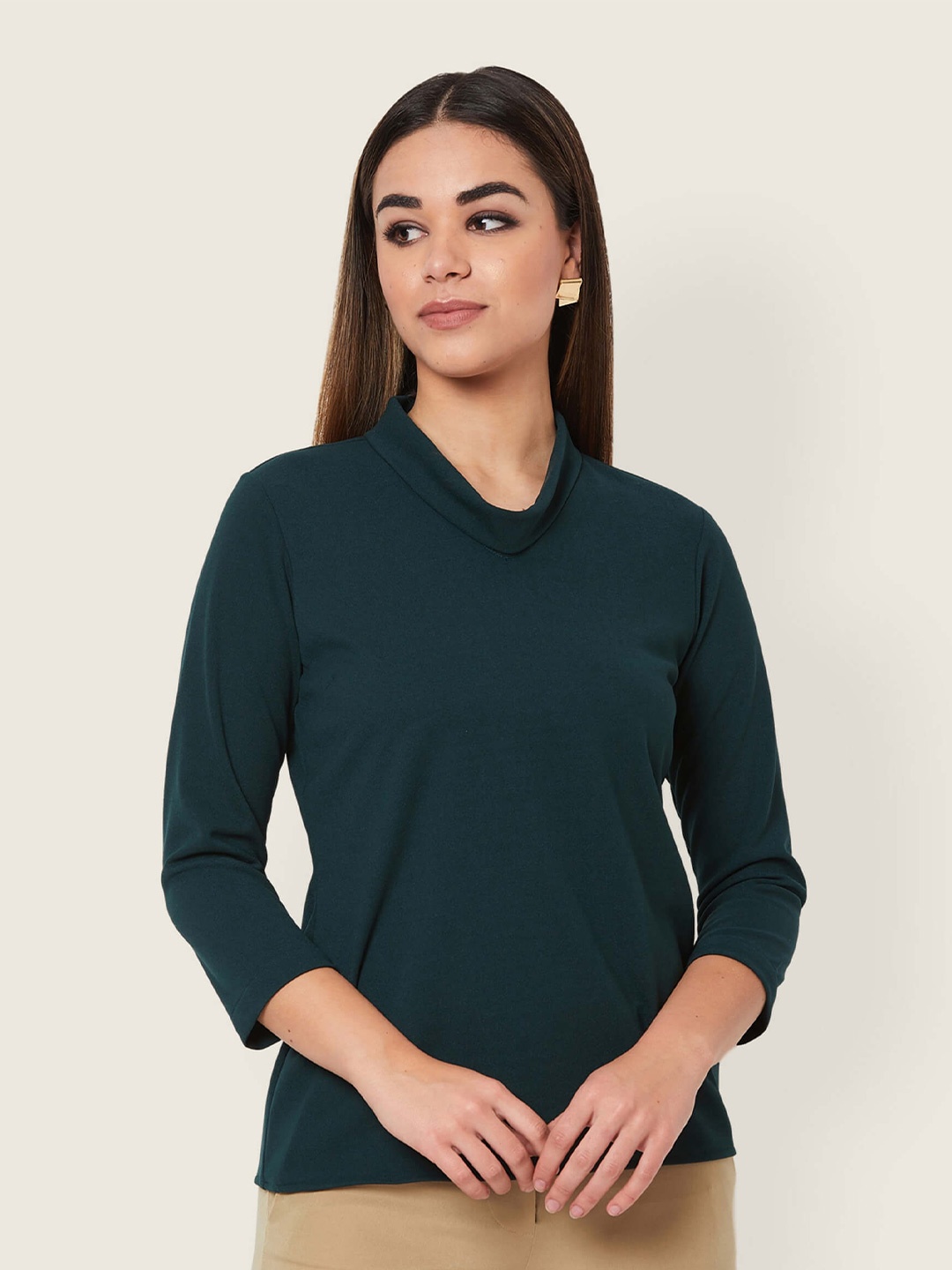 

SALT ATTIRE V-Neck Three-Quarter Sleeves Formal Top, Green