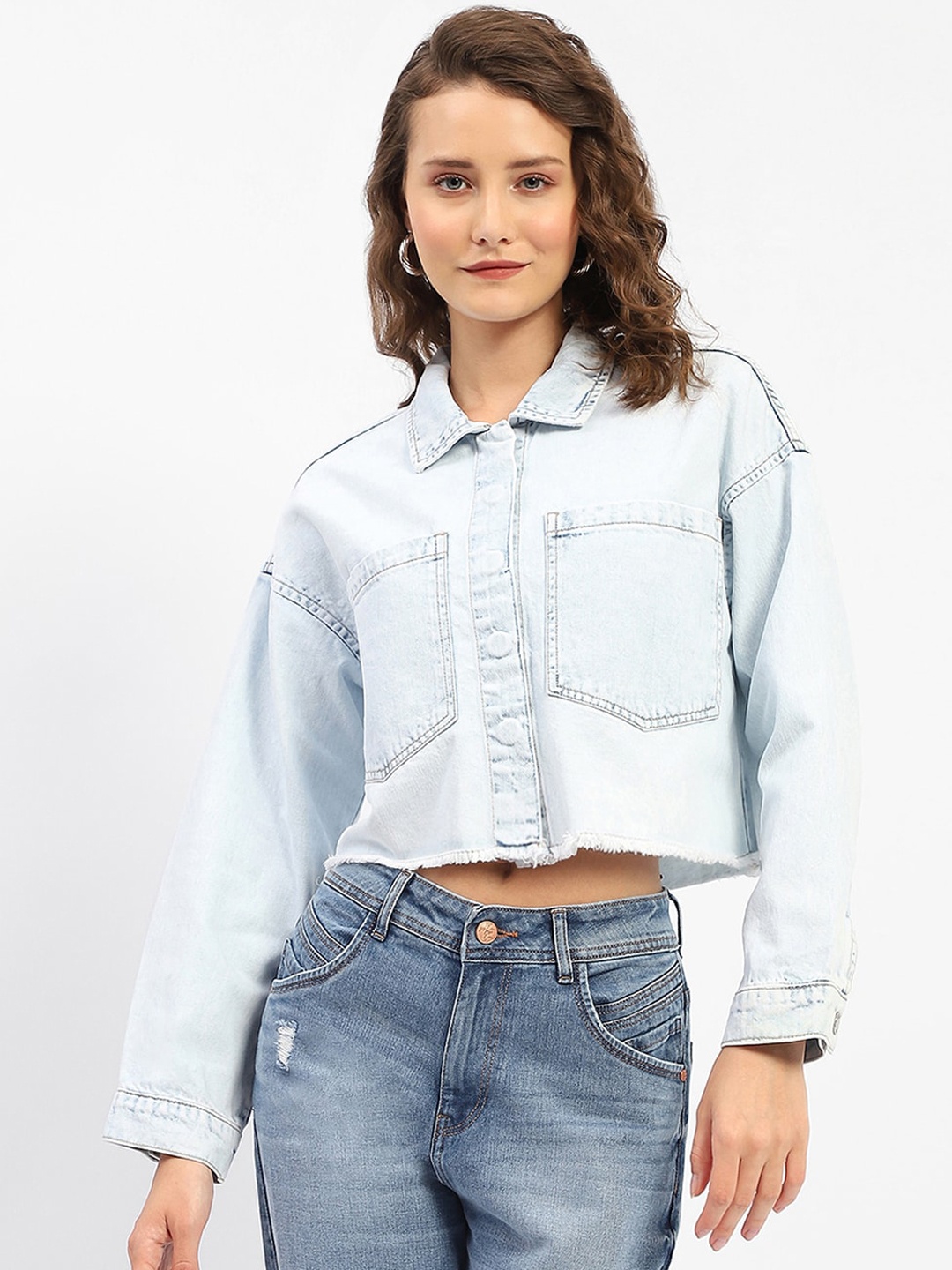 

Madame Washed Crop Cotton Denim Jacket, Blue