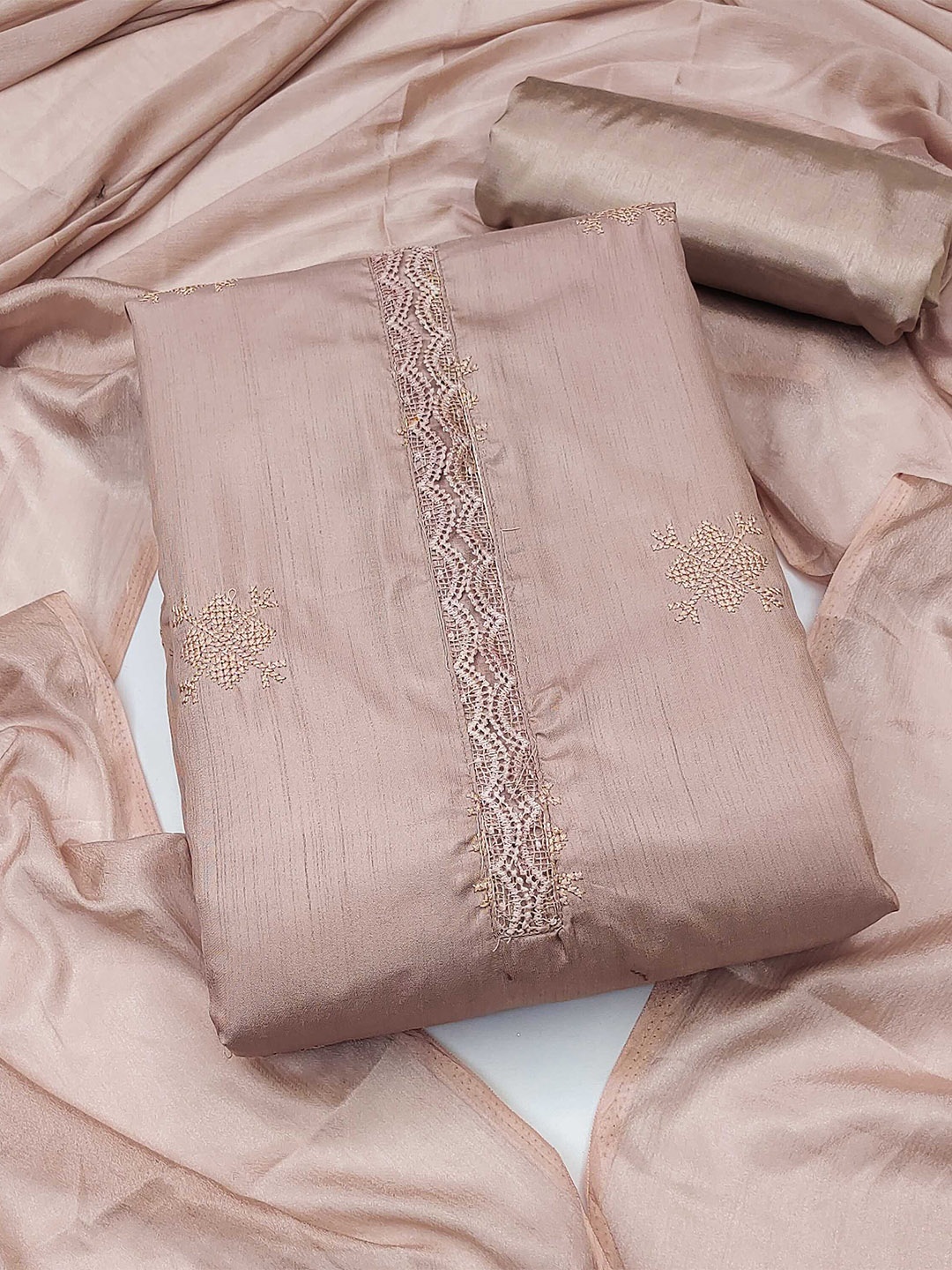 

Panzora Embroidered Unstitched Dress Material, Peach