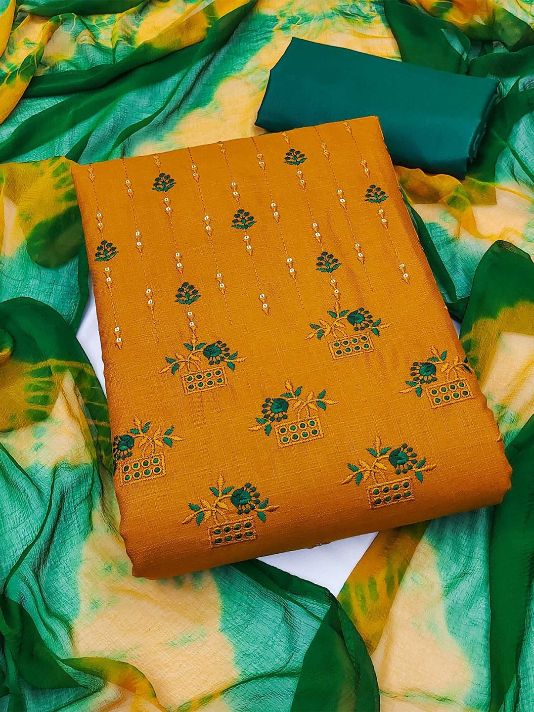 

Panzora Ethnic Motifs Embroidered Unstitched Dress Material, Yellow
