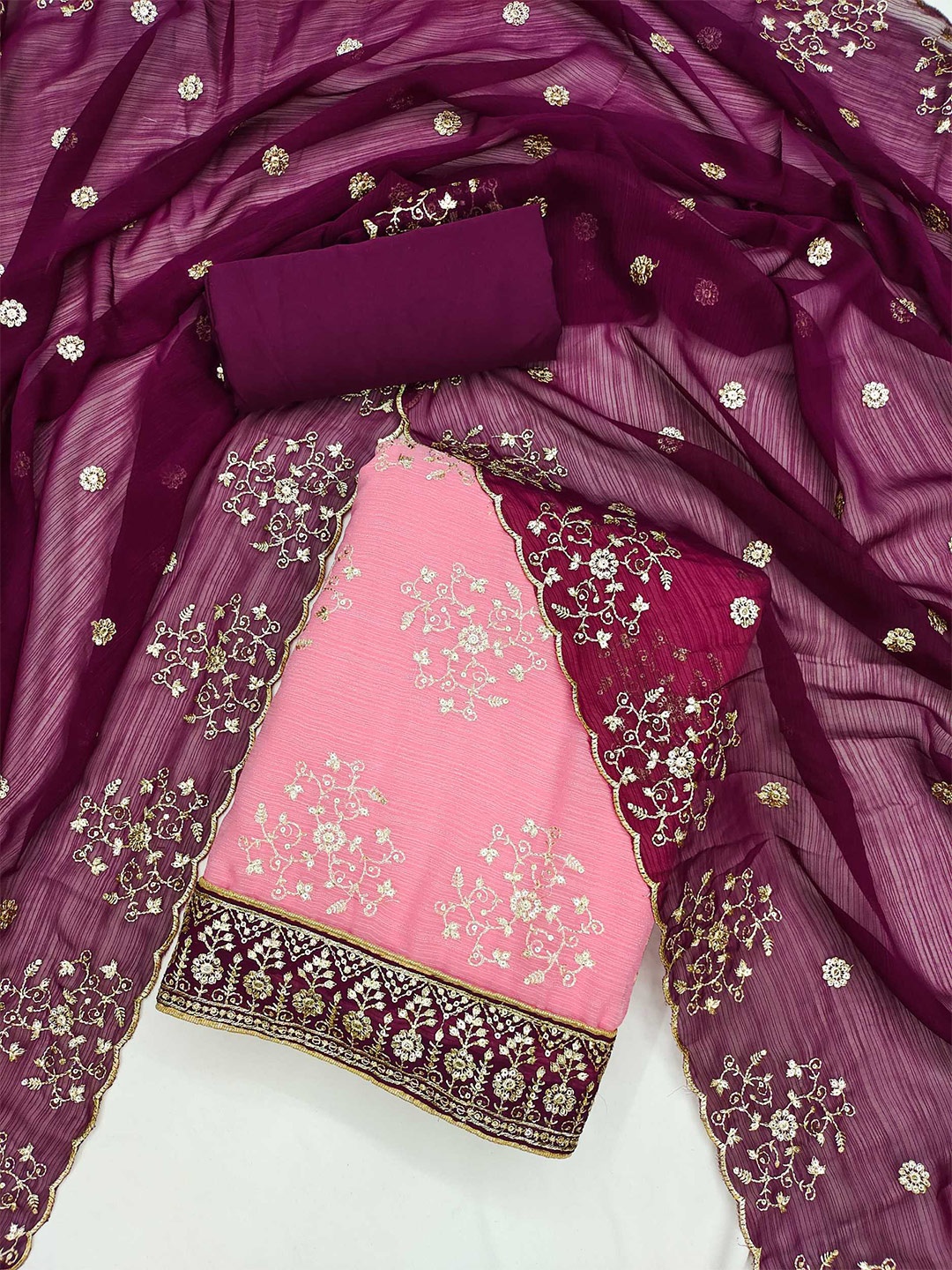 

Panzora Ethnic Motifs Embroidered Unstitched Dress Material, Pink