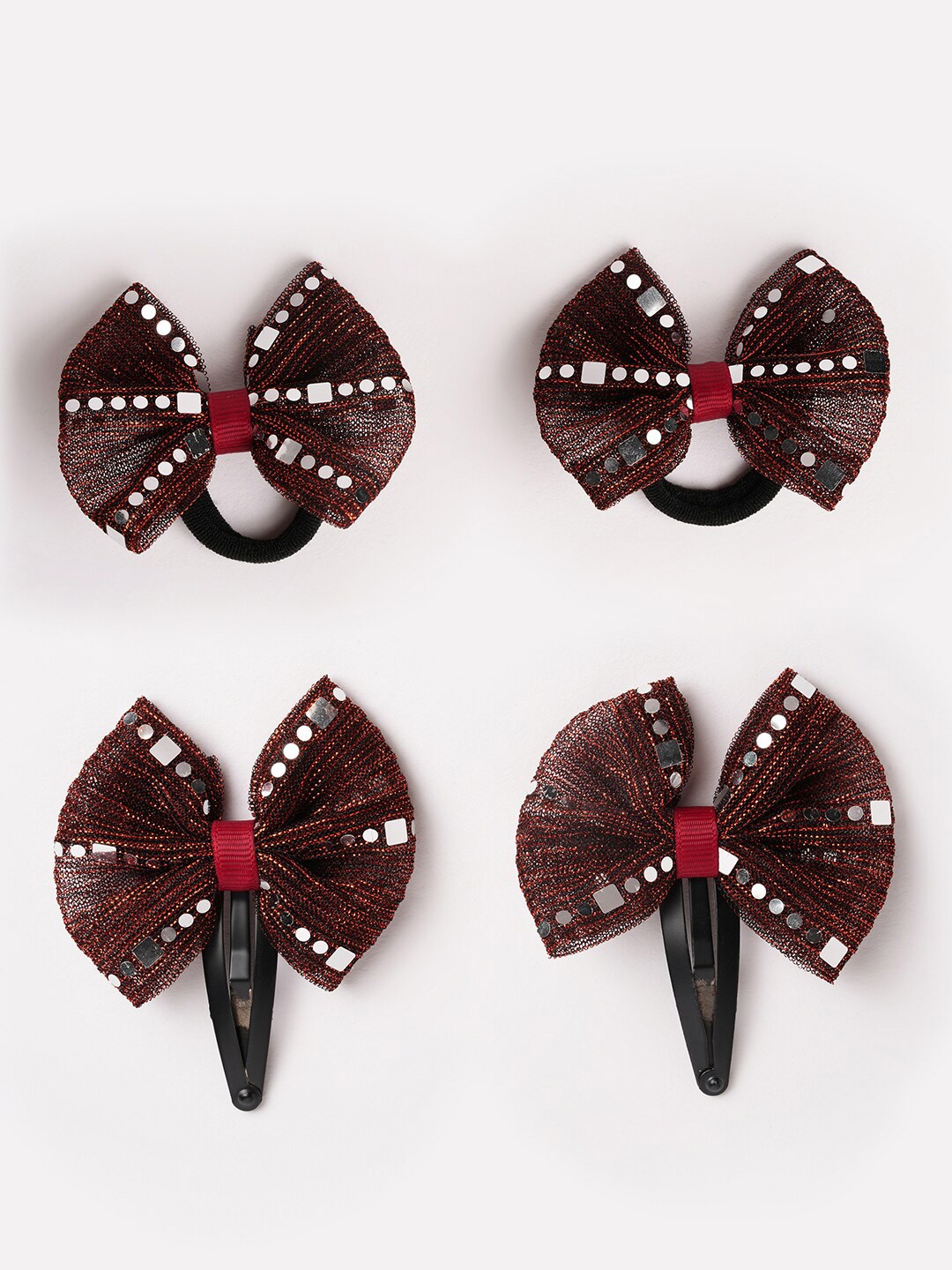 

RIBBON CANDY Girls Set of 4 Embellished Tic Tac Hair Clips, Maroon