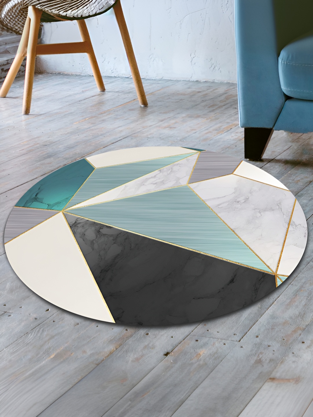 

UMAI Blue & Grey Printed Anti-Skid Round Doormat
